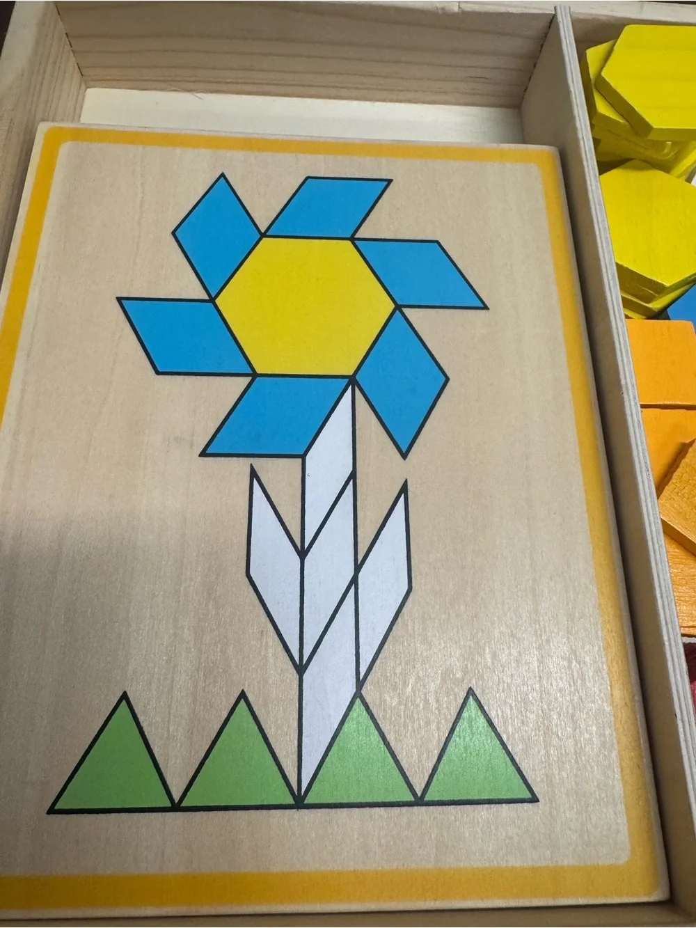 Wooden Pattern Blocks Geometric Puzzle Set - Yellow & Multicolor